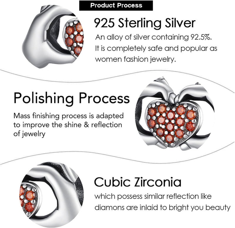 VALGACLS 925 Sterling Silver Family Love Mom Mouse Heart Charms for Bracelets Necklace Valentine's Day Mother's Day Jewelry Charm for Women - Image 5